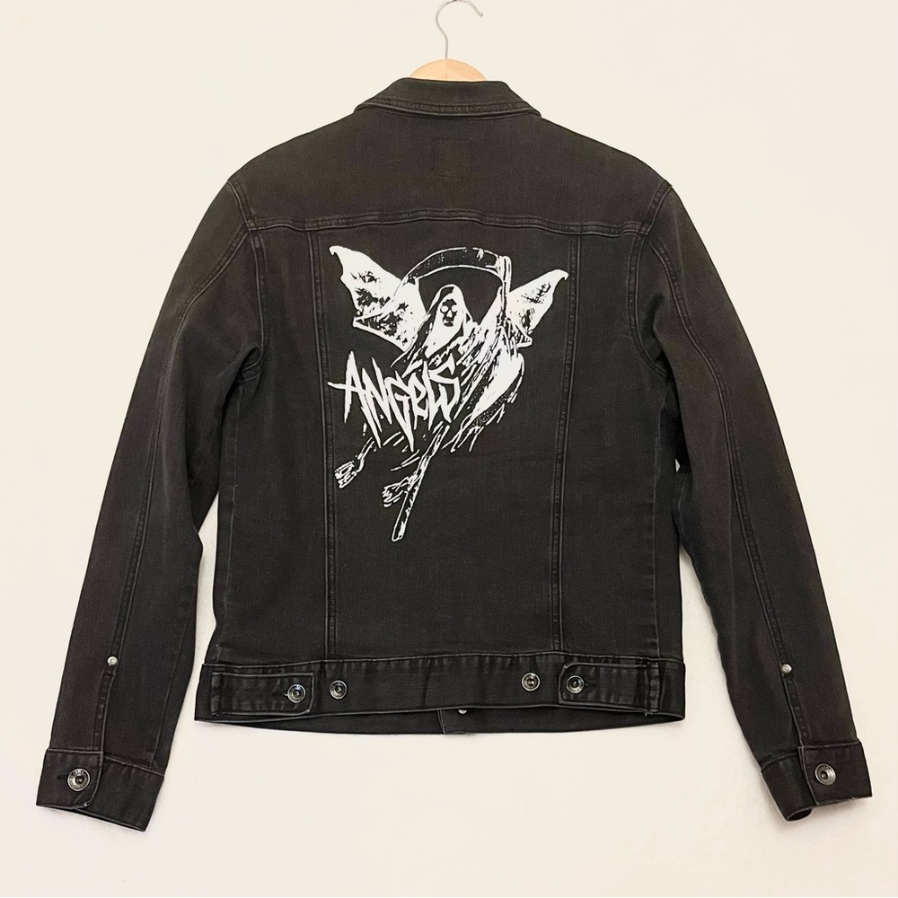 G by GUESS Black Denim Grim Reaper Studded Jacket Size S